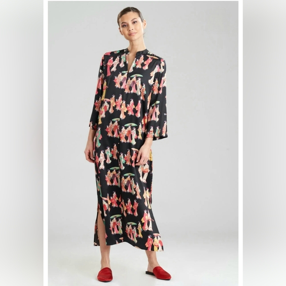 Natori Geisha Printed Satin Zip Caftan - Picture 10 of 10